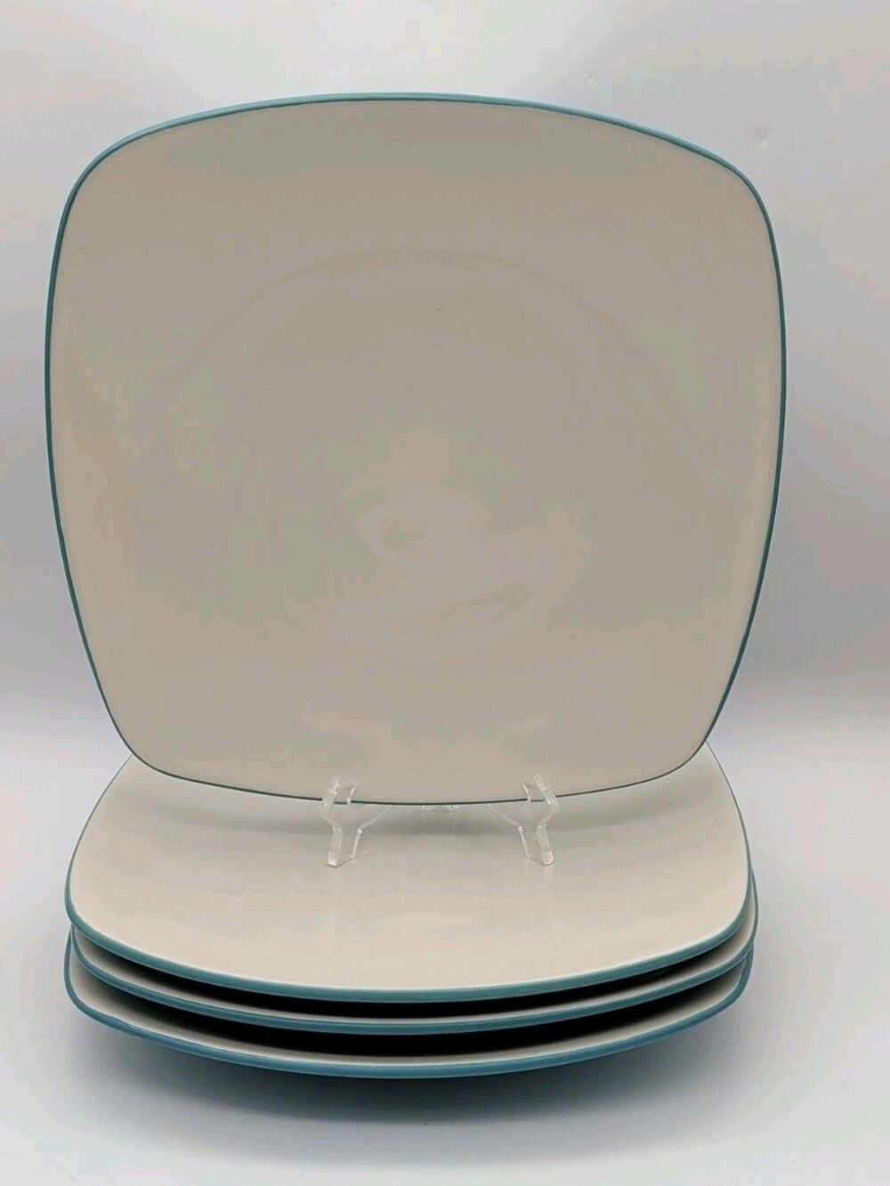 Noritake Colorwave Turquoise Dinner Plates Square Set Of 4 stoneware 8093 Vtg